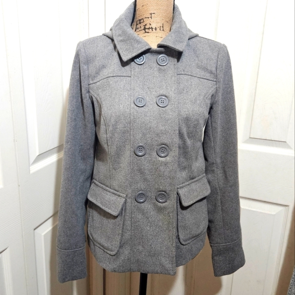 New Look Gray Wool Blend Double-Breasted Peacoat Size M